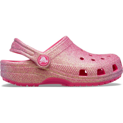 Crocs kids’ classic iridescent glitter clog 210986, Pink, medium