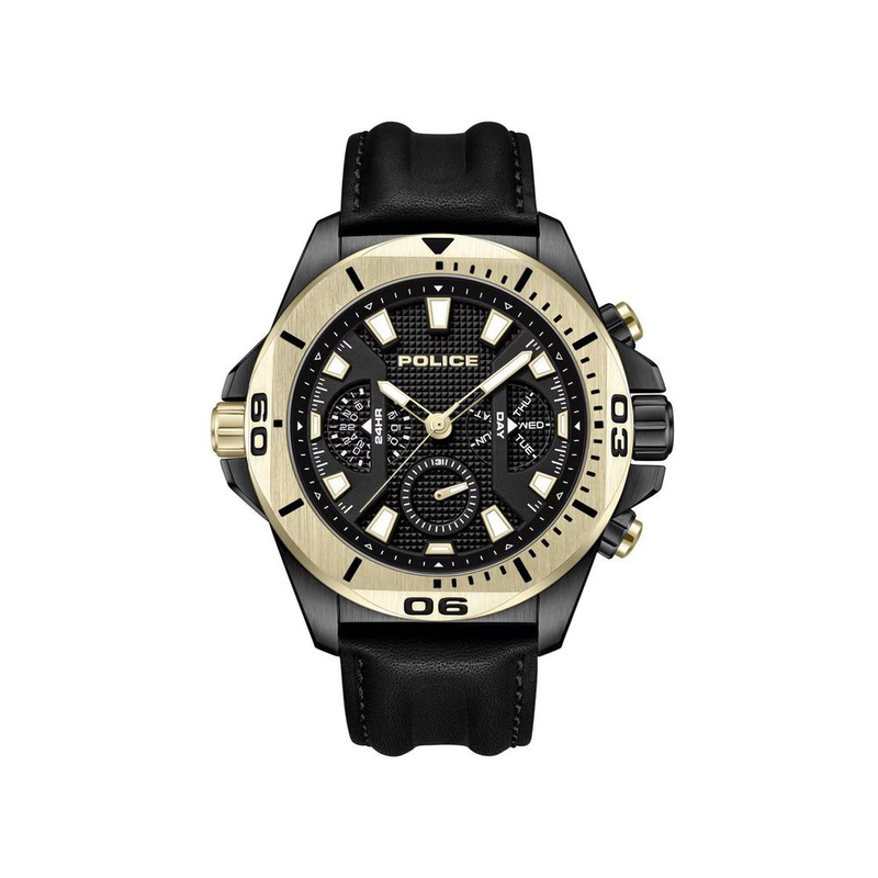 Black artificial leather dress watch-null