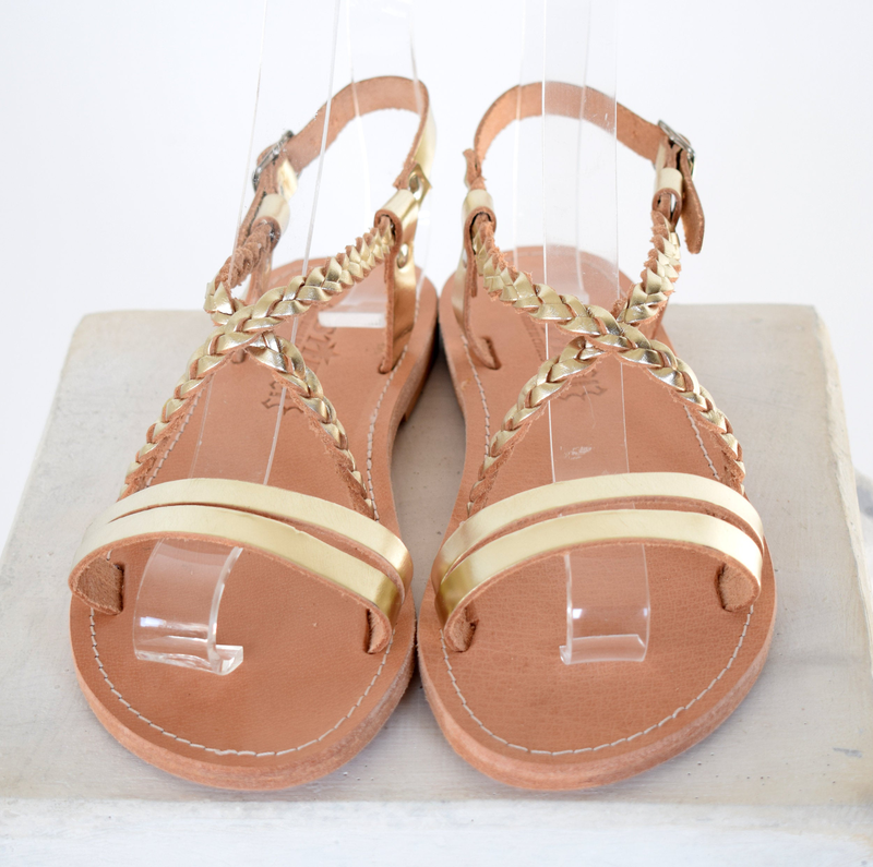 Ancient greek leather sandals, braid sandals, strappy sandals, flat sandals image number null