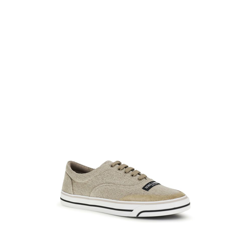 Beige linen low top sneakers-null