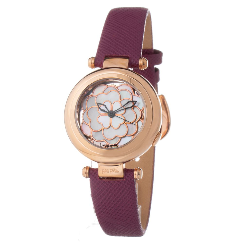 Purple leather dress watch-null