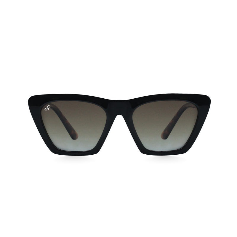 Product image: OJO sunglasses classic cat eye black frame and shell brown temples with brown polarised lenses rx-null