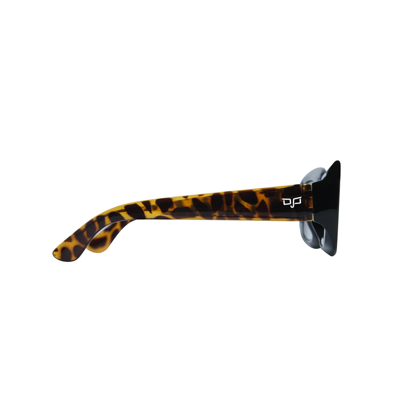Product image: OJO sunglasses square with black frame and shell brown temples with grey gradient lenses rx-null