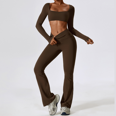 Amor long sleeve crop top legging set, Coffeeee, medium