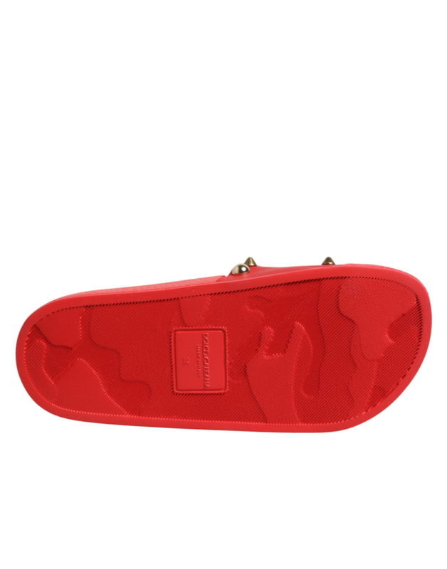 Red sacred heart stud slides beachwear shoes-null