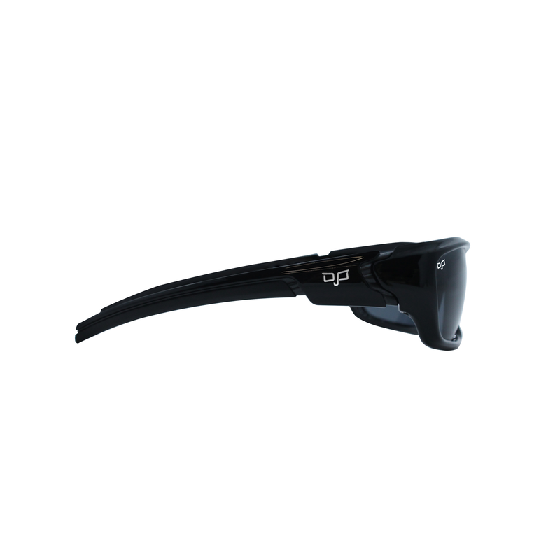 OJO active  sunglasses  with shiny black frame and shiny black temples and grey polarised lenses-null