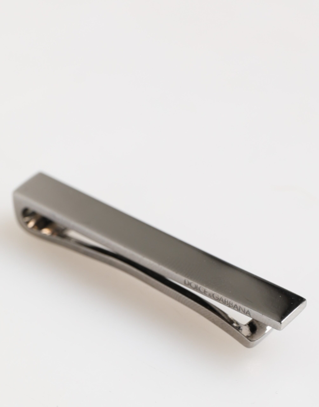 Silver tone brass logo branded men accessory tie clip bar-null