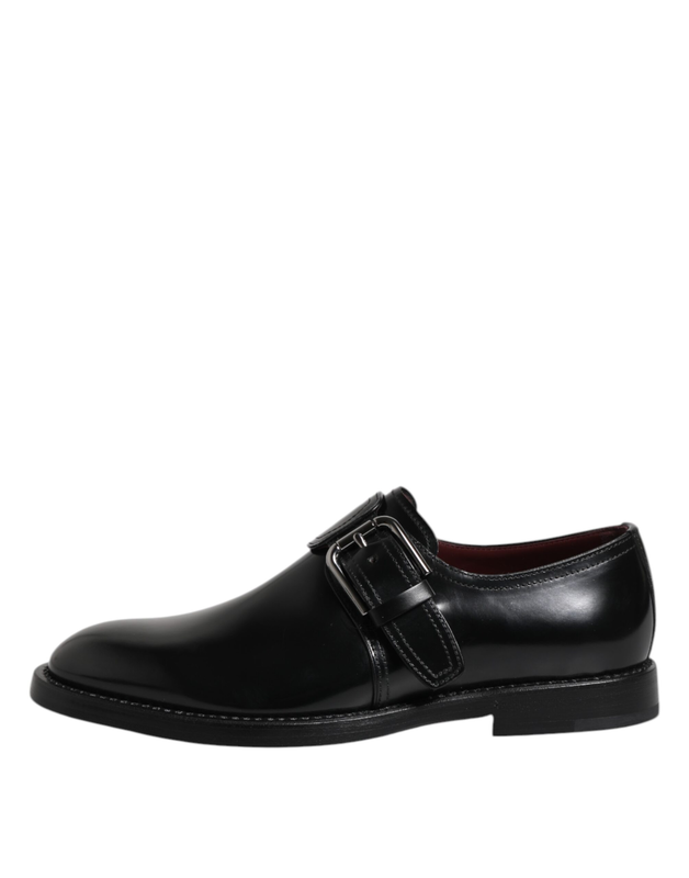 Black leather monk strap derby formal shoes-null