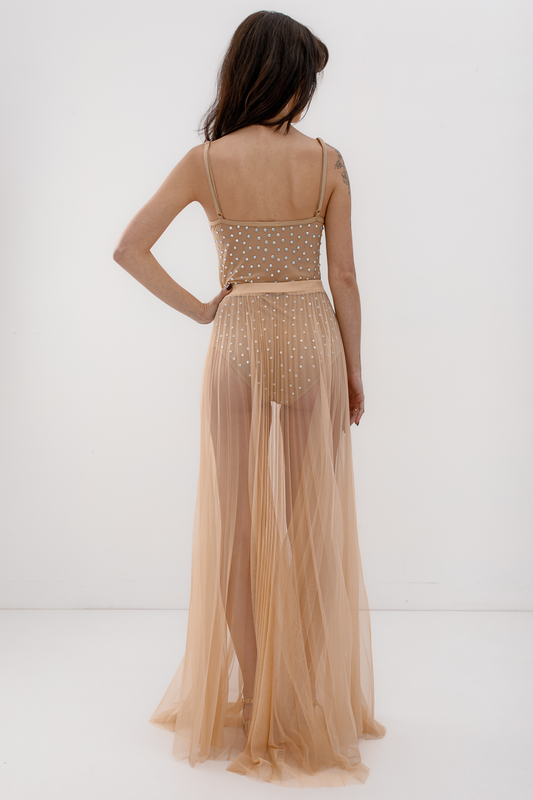Tull skirt in pleated mesh nude-null