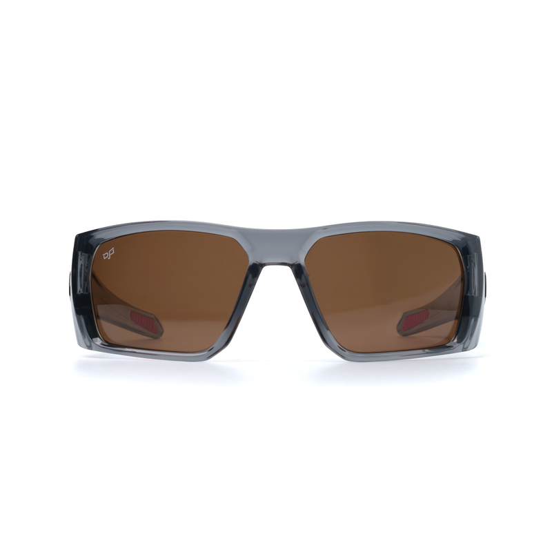 OJO sport sunglasses with grey frame temples and brown polarised lenses-null