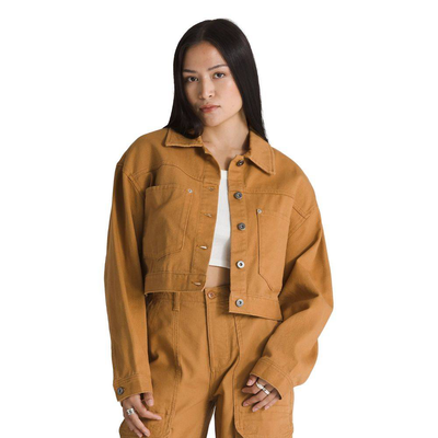 Raynes crop trucker jacket, Brown, medium