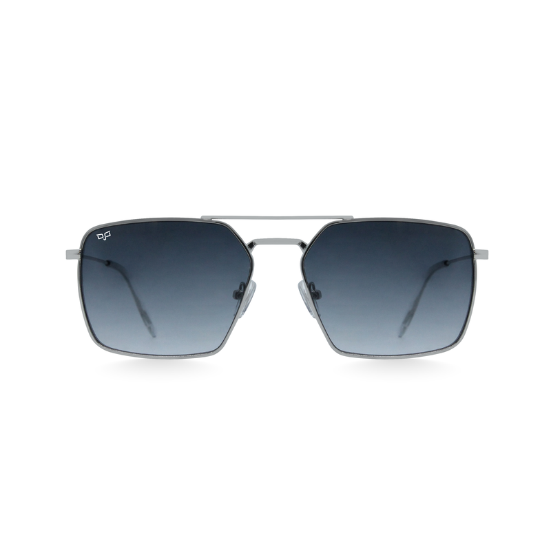 OJO sunglasses man square silver frame and temples with blue lenses rx-null