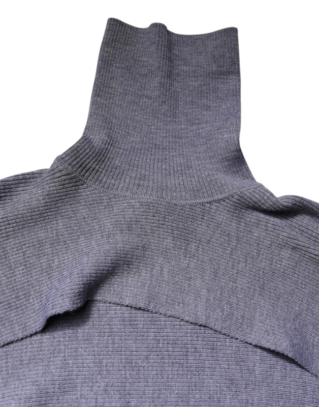 Gray wool knit turtleneck cropped top sweater-null