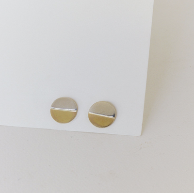 Meet the cat two tier round earrings silver-brass, Silver/Gold Meet the cat two tier round earrings silver-brass, Silver/Gold, medium