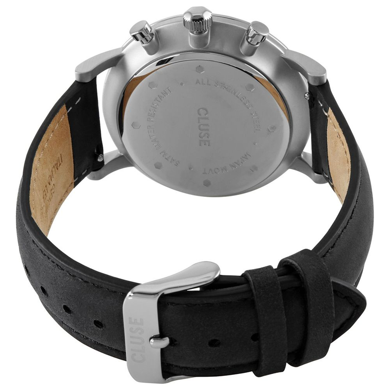 Black leather dress watch-null