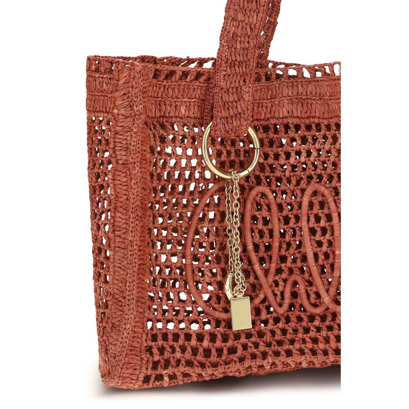 Brown raffia shoulder bag-null