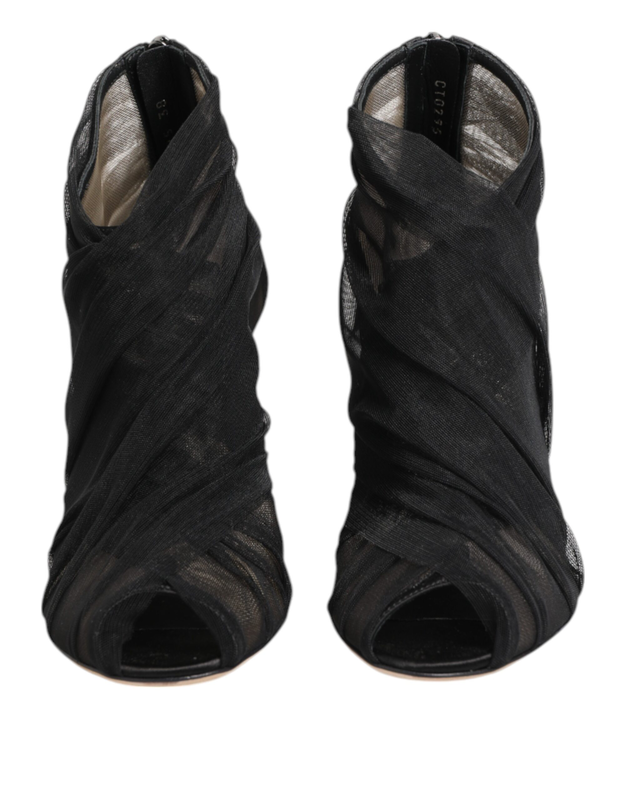 Black mesh stiletto heels ankle boots shoes-null