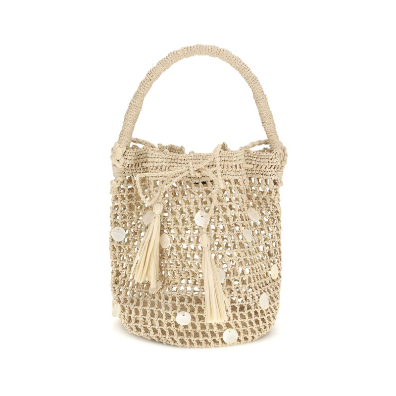 Beige raffia backet bag-null