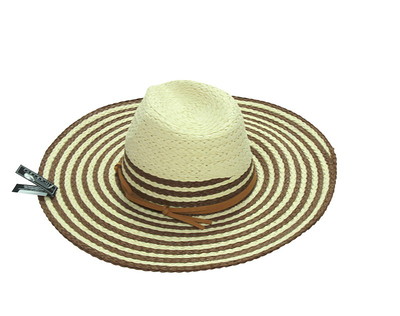 Stripped straw hat beige brown, Beige, medium