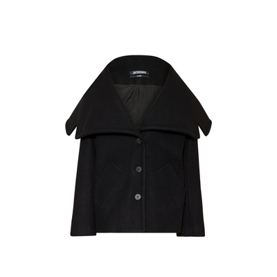 Black virgin wool coat, Black, medium