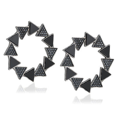 Hestia exclusive circle earrings, Black Enamel, medium