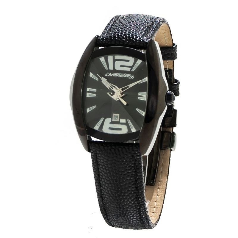 Black leather dress watch-null
