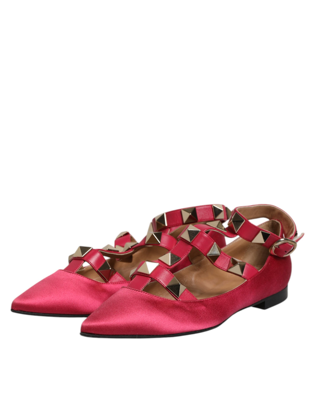 Red gold studded pointed toe ballet flats shoes-null