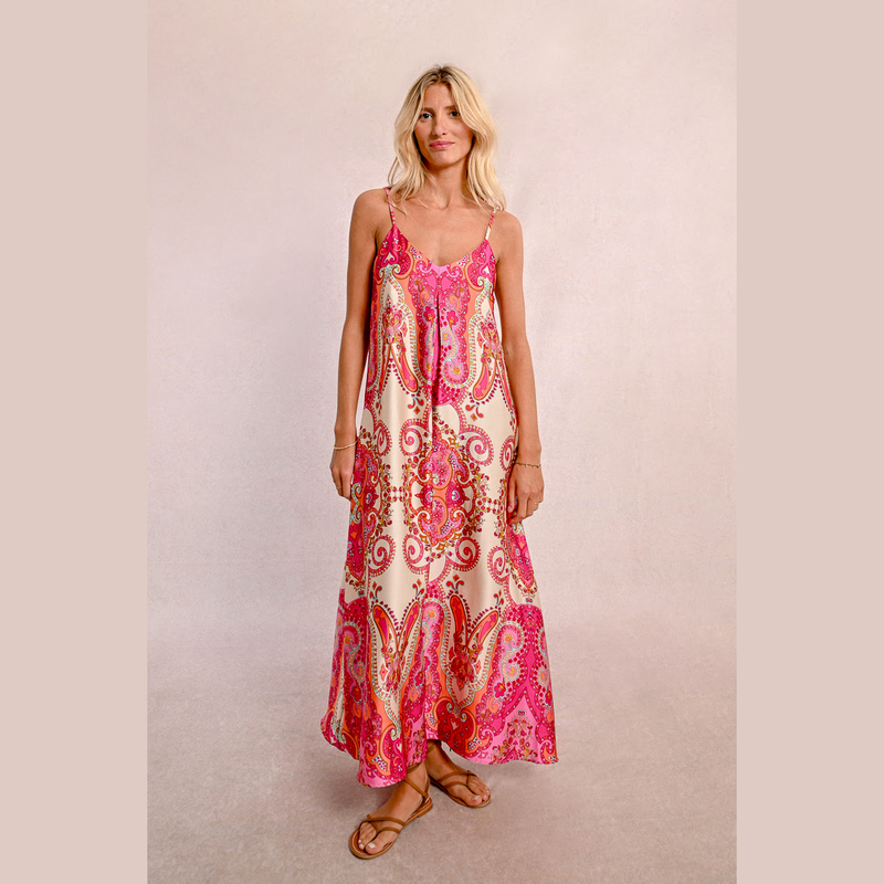 Long satin dress with straps-null