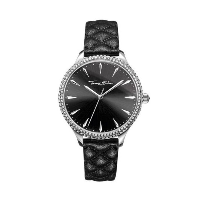 Black leather dress watch-null