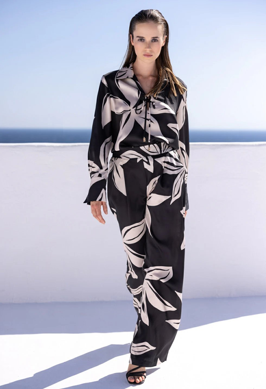 Desiree satin blouse in black/beige print image number null