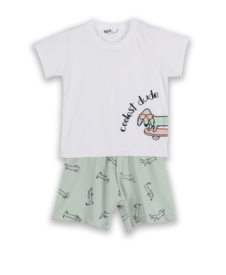 Nek kids wear infant boys short set white/green 51225-195, White, medium