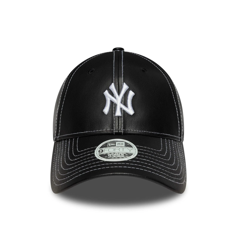 New york yankees womens mlb topstitch pu black 9forty adjustable cap-null