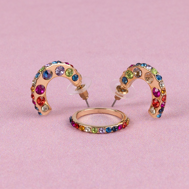 Great pretenders boutique chic rockin rhinestone earrings & ring set image number null