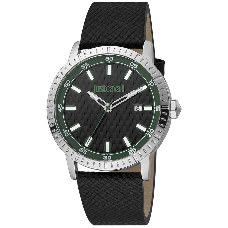 Black leather dress watch-null