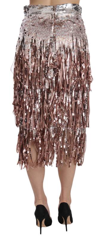 Sequin embellished fringe midi pencil skirt-null