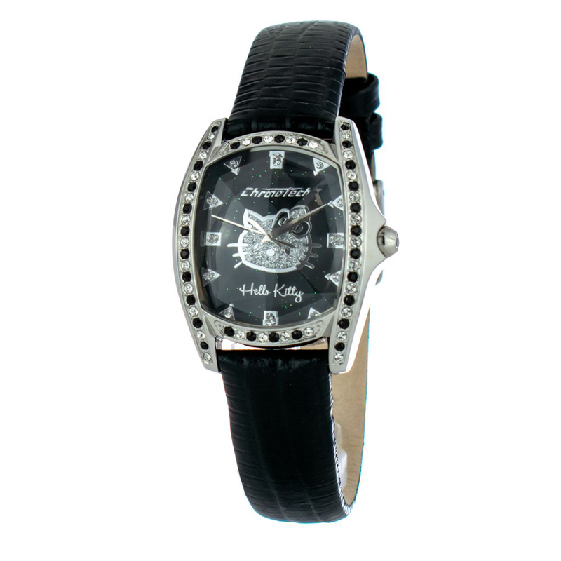 Black leather dress watch-null