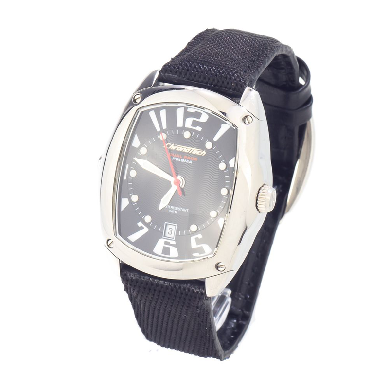 Black leather dress watch-null