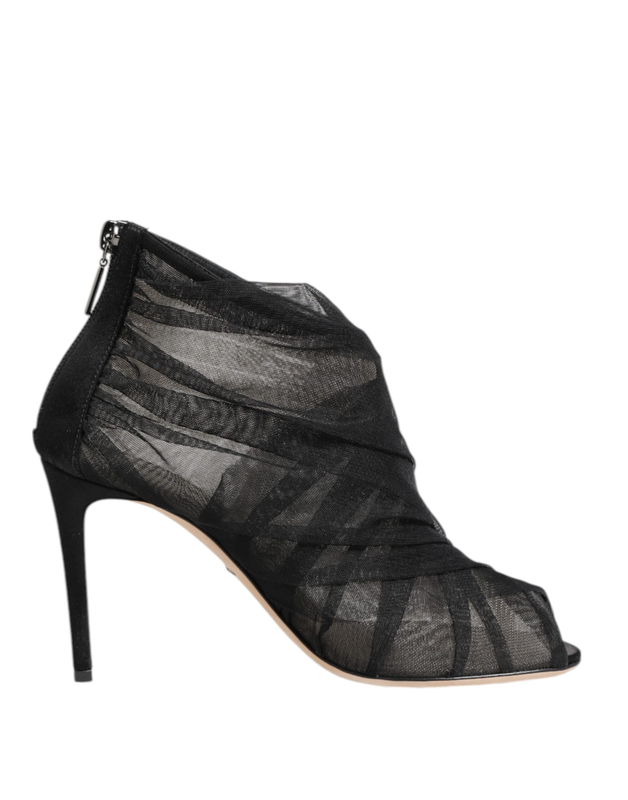 Black mesh stiletto heels ankle boots shoes-null