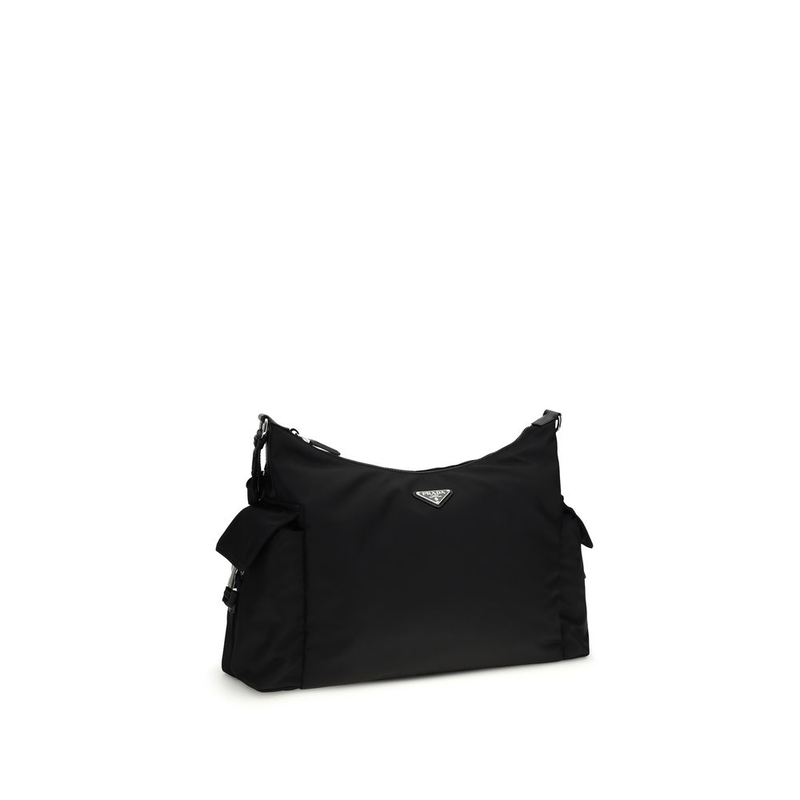 Black recycled polyamide shoulder bag-null