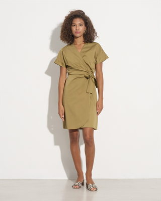 Cotton wrap dress, Olive, medium