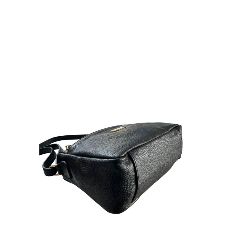 Black leather women crossbody bag-null