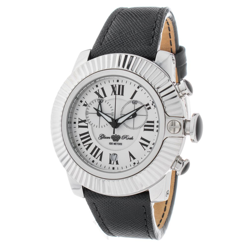 Black leather dress watch-null
