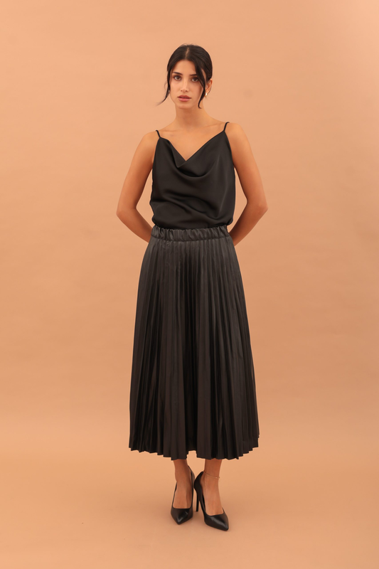 Eco leather pleated skirt-null