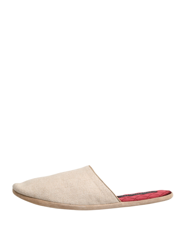 Beige shetland wool red quilted slippers shoes-null