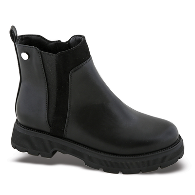 Girl boot -black matte with suede strip, Black, medium