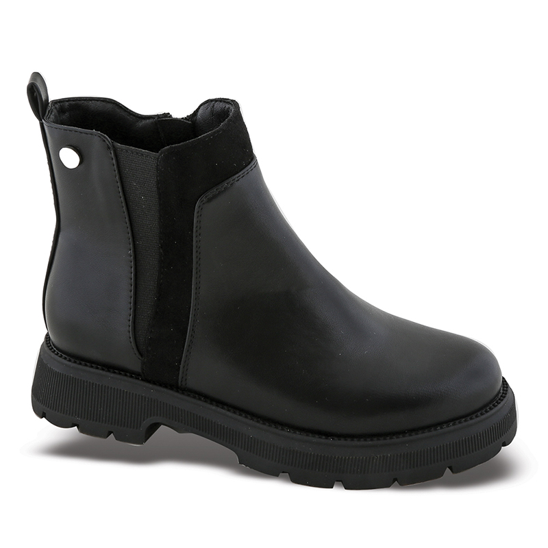 Girl boot -black matte with suede strip-null