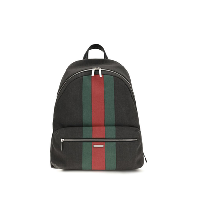 Black fabric backpack, Black, medium