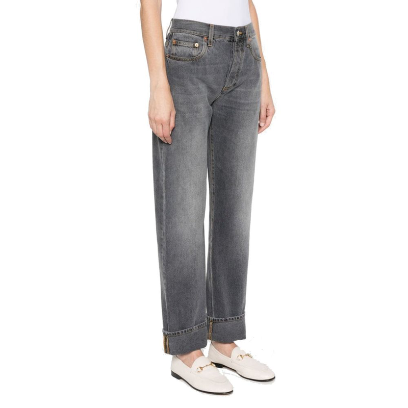 Gray cotton relaxed fit jeans-null