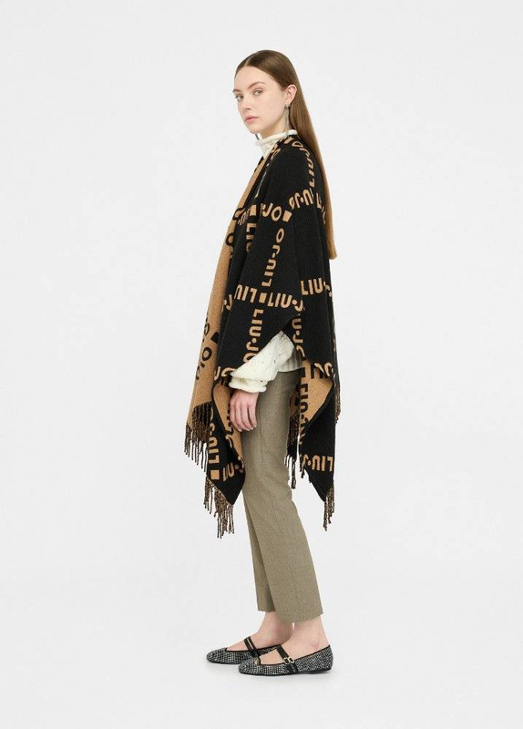 Liu Jo poncho with logo and fringes-null