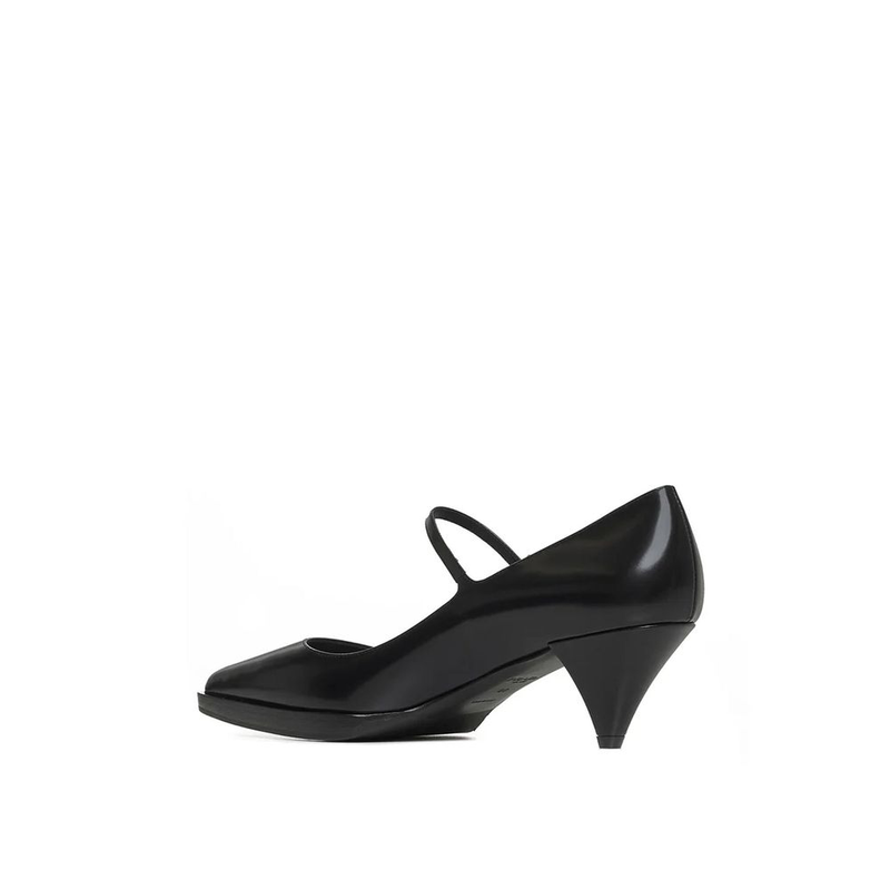 Black calfskin mid heel pumps-null